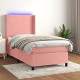 vidaXL Boxspringbed met matras en LED-verlichting, roze, 90x200 cm, fluweel