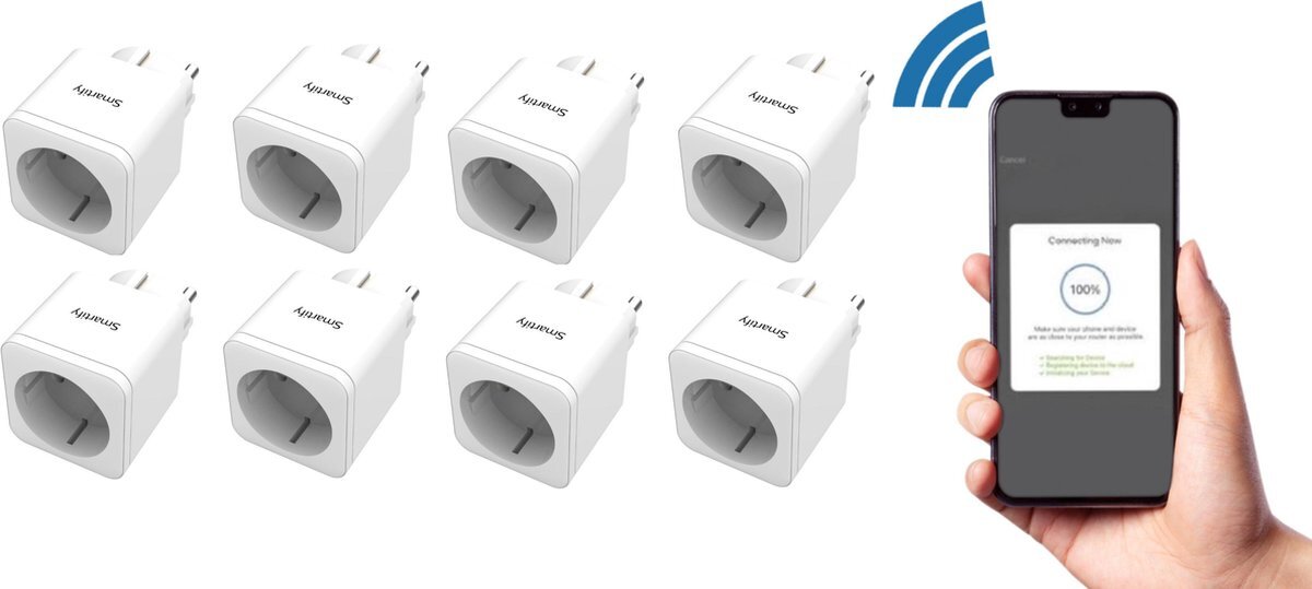 Smartify SMARTIFY® Smart Plug - 8 Stuks Slimme Stekker - Google Home (Google Assistant) - TIJDSCHAKELAAR & ENERGIEMETER Via Mobiele Applicatie - Amazon Alexa & IFTTT Compatible- Smart Home