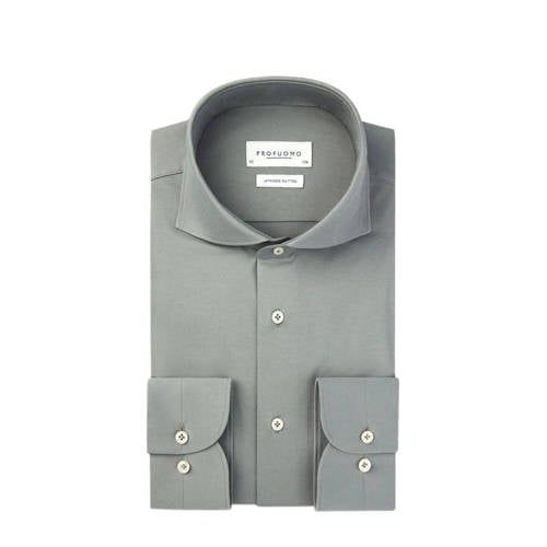 Profuomo Gebreid Slim Fit Strijkvrij Overhemd Groen