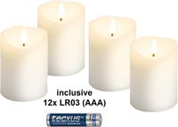 Goobay 4-delige set LED-kaarsen van echte kaarsvet, wit, incl. 12x AAA (LR03), met timerfunctie en 3D-vlammenkegel, op batterijen, warm wit (2700 K)