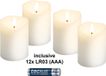 Goobay 4-delige set LED-kaarsen van echte kaarsvet, wit, incl. 12x AAA (LR03), met timerfunctie en 3D-vlammenkegel, op batterijen, warm wit (2700 K)