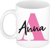 Bellatio Decorations Naam mok Anna - roze - wit - keramiek - 300 ml - cadeau beker