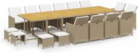 vidaXL 17-delige Tuinset met Kussens, Polyrattan, Beige