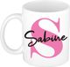 Bellatio Decorations Naam mok Sabine - roze - wit - keramiek - 300 ml - cadeau beker