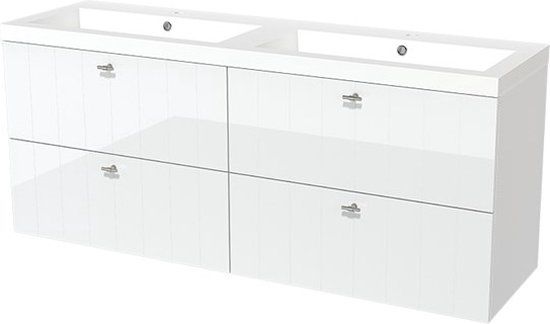 Maxaro Badkamermeubel 160cm Modulo Hoogglans Wit 4 Lades Lamel Wastafel Mineraalmarmer