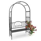 BAKAJI 2-zitsbank met tuinboog x ijzeren klimplanten 115x59x203 cm, metaal, zwart, standaard