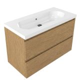 Saniclass Holz Pure Badkamermeubelset - 100x45x63.5cm - Palermo keramische wastafel wit - 1 wasbak - zonder kraangat - 2 lades - mat eiken natural (hout) SW1420787/SW24914