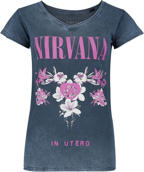 Nirvana Flowers Dames T-shirt - marineblauw - S