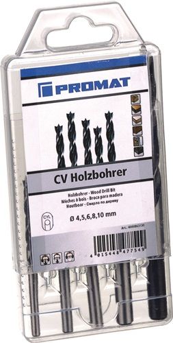 Promat/Tecwerk Set houtspiraalboren | d. 3-10 mm | 8-delig | chroom-vanadiumstaal