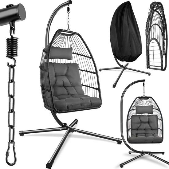 tectake® Luxe Hangstoel - Egg Chair met Standaard - Donkergrijs
