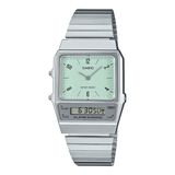 Casio Casio Collection Vintage AQ-800E-3AEF Horloge - Staal - Zilverkleurig - Groene Wijzerplaat