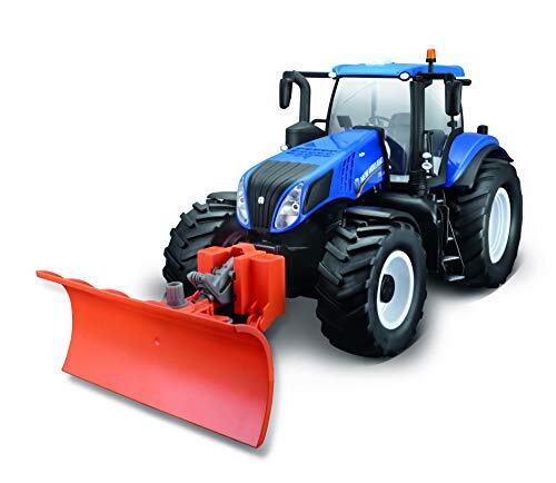 maisto Tech R/C New Holland Tractor T8.320 met sneeuwschuiver: op afstand bestuurde tractor met licht en afneembare sneeuwploeg, met stick-controller, vanaf 8 jaar, 35 cm, blauw (582303), 82303