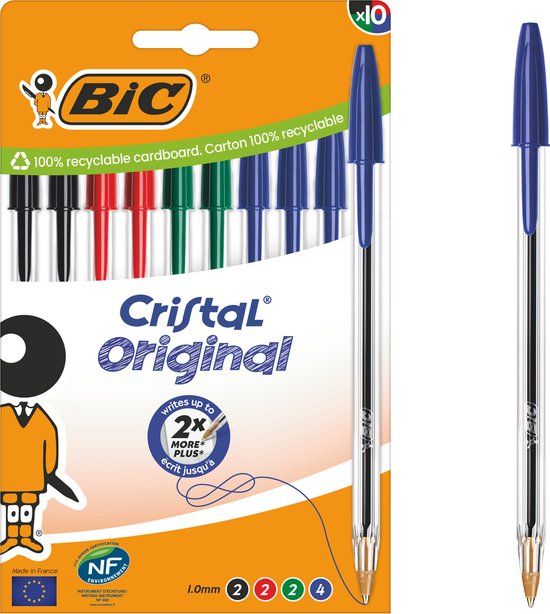 BIC Cristal Original Balpen - Pennen in verschillende Kleuren - Medium Punt 1,0 mm - 10 Stuks