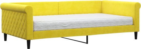 vidaXL Slaapbank met matras fluweel geel 100x200 cm