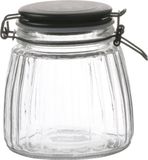 Urban Living Voorraadpot/bewaarpot - 1L - glas - met beugelsluiting - mat zwarte deksel