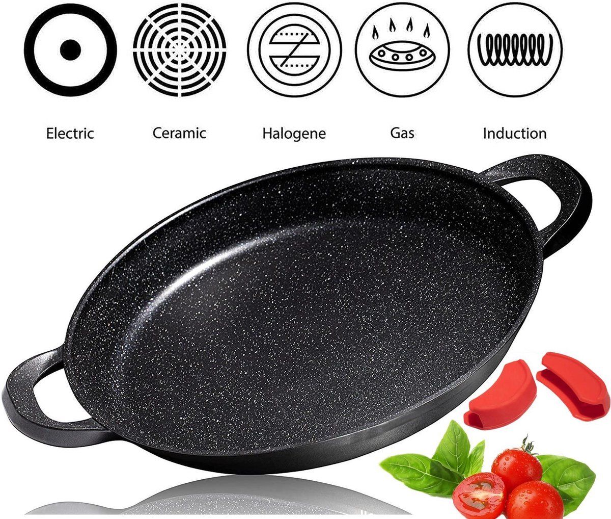 CUILINA Paella pan 40 cm - GREBLON anti-aanbaklaag - Inductie en alle warmtebronnen - Zwart
