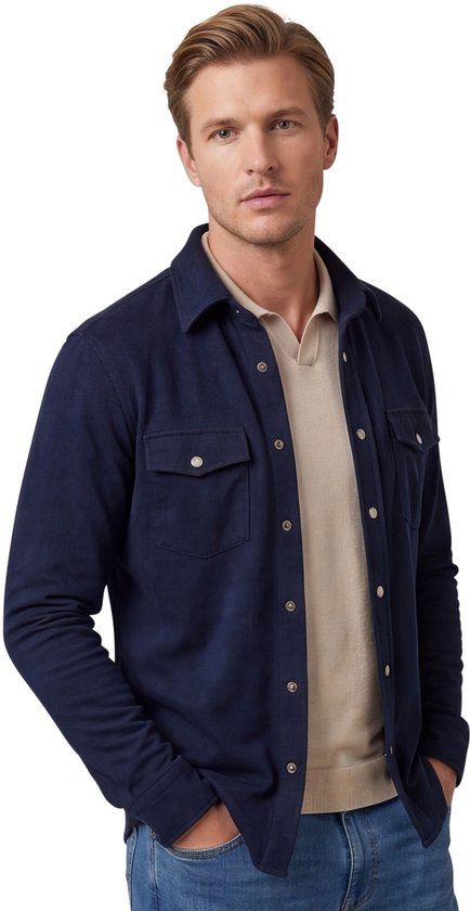 Profuomo Overshirt donkerblauw normale fit dubbele borstzak katoen