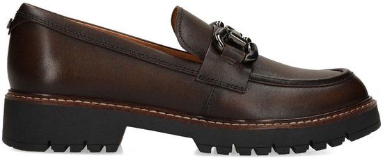 No Stress - Dames - Donkerbruine leren loafers met chain - Maat 39