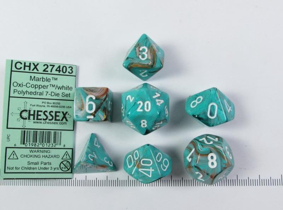 Chessex Marble Oxi-Copper/White Polyhedral 7-Die Set