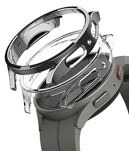 Ringke Ringke Slim (2 Stuks) Compatibel met Samsung Galaxy Watch 5 Pro 45mm Case, Lichtgewicht PC Protective Hoesje - Clear & Dark Chrome