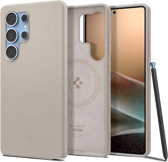 Spigen Silicone Fit MagFit - Hoesje Geschikt voor Samsung Galaxy S25 Ultra - Back Cover Compatibel met MagSafe / Qi2 - Natural Titanium