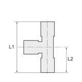 Riegler T-steeksluiting. »Blauwe serie«, L-vorm, draaibaar, G 3/8 a., voor buitenslang Ø 14 mm, werkdr. Maximale 15 bar, kunststof/MS vern.
