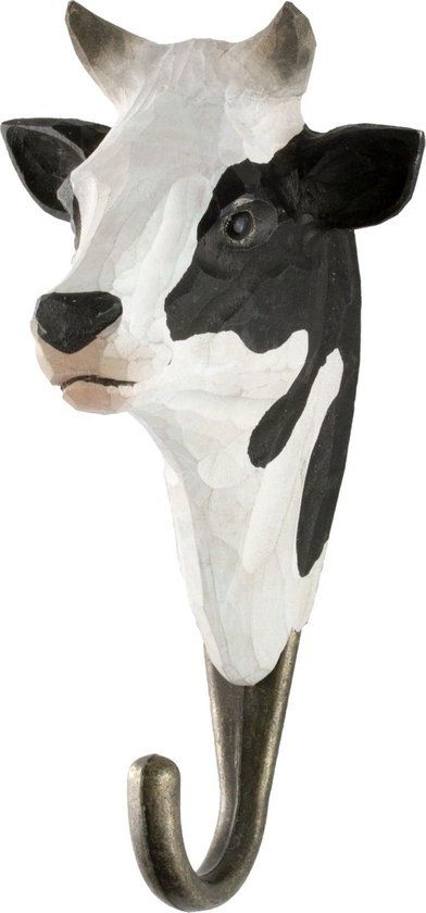 Wildlife Garden Kapstok Koe - Hout - Wit/Zwart - 1-haaks