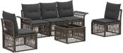 vidaXL Banc de jardin - Ensemble - 5 places - Gris - Polyrattan