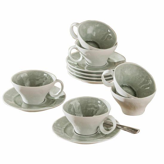 LOBERON Kopje met schoteltje set van 6 Braganza groen