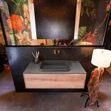 Mondiaz ERIN 100cm badmeubelset Washed oak met 1 lade en Dark grey Wastafel RIDGE