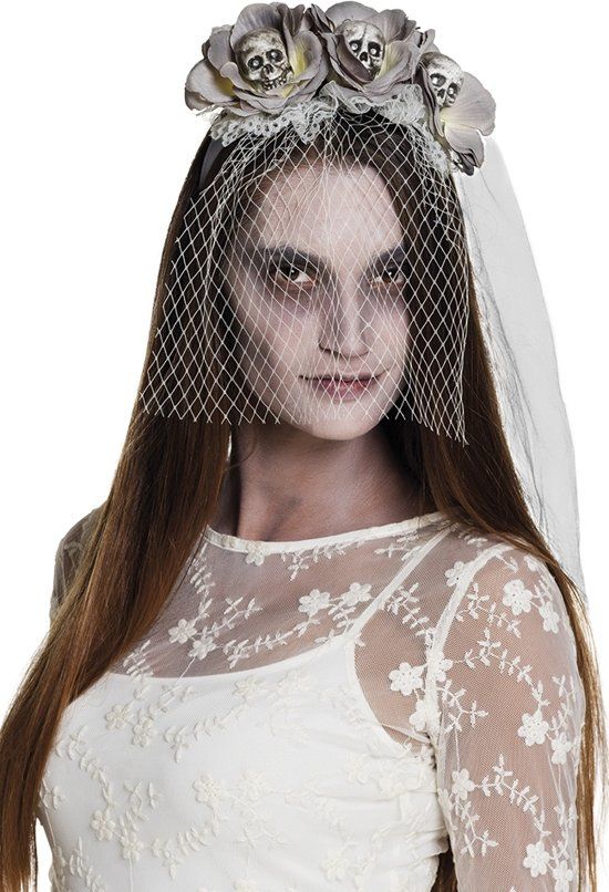 Witte zombie haarband met sluier voor vrouwen - Verkleedattribuut