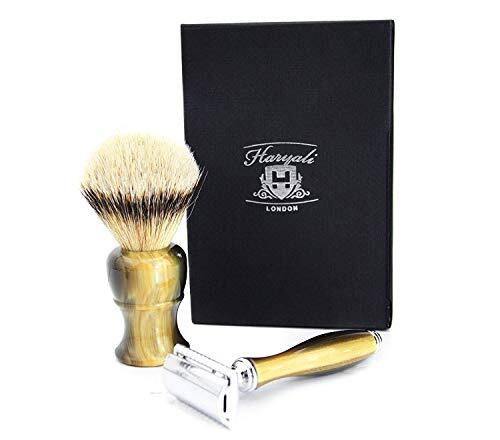 Haryali London DE VEILIGHEID RAZOR & BADGER ZILVER TIP HAIR SHAVING BRUSH GIFT SET VOOR MANNEN