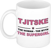 Bellatio Decorations Naam cadeau Tjitske - The woman, The myth the supergirl koffie mok / beker 300 ml