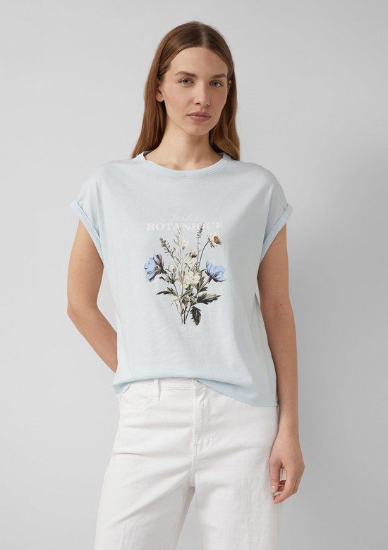 s.Oliver T-shirt Vrouwen 36 Katoen Ronde hals Korte mouw Aansluitend Casual Lichtblauw