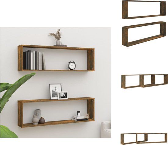 vidaXL Wandschappen Kubus 2 stuks 100x15x30 cm Bewerkt Hout Gerookt Eiken