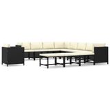 vidaXL 12-delige Loungeset met Kussens, Poly Rattan, Zwart