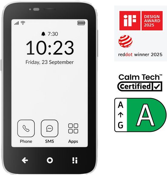 Mudita Kompakt Grijs - minimalistische E Ink®-telefoon - navigatie offline - 8MP camera - veilige gegevensback-ups