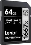 Lexar SDXC 64GB UHS-II Class 10 - 250MB/s Read, 90MB/s Write