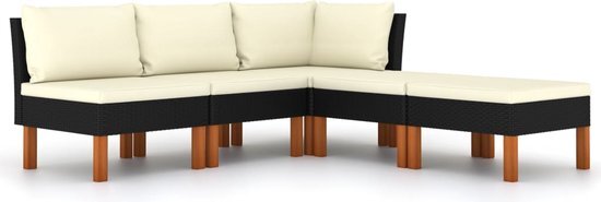 vidaXL 5-delige Loungeset met kussens poly rattan zwart