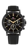 Tommy Hilfiger Heren Horloge - Zwart Leren Band, Zwarte Wijzerplaat - 1792144