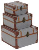 Boîtes de rangement en bois et jute, set de 3, gris/brun/or