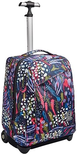 Invicta trolley, abstracte jungle, blauw, 2-in-1 met schouderbanden voor rugzak, school en reizen