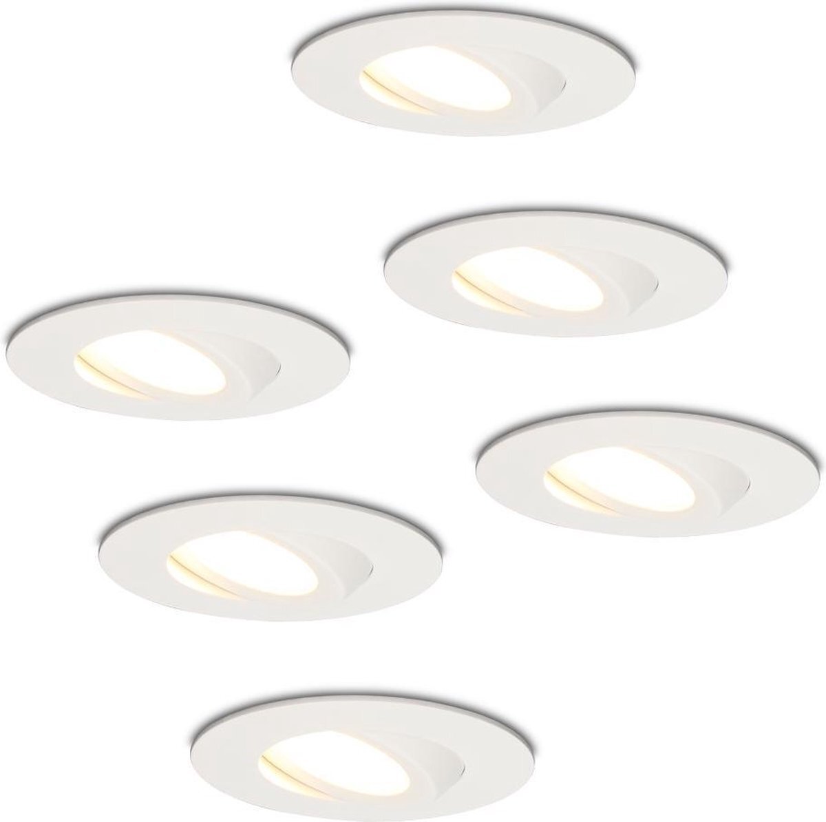 Lightexpert Set van 6 stuks LED inbouwspots Napels IP65 8 Watt 2700K dimbaar 360° kantelbaar wit