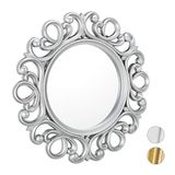 Relaxdays deco wandspiegel rond, voor badkamer, hal, woon- & slaapkamer, met frame, sierspiegel, ∅ 50 cm, zilverkleurig