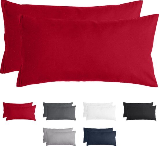 Komfortec Set van 2 Kussenslopen 40x80 cm - Rood - 100% Polyester - 90g/m² - Superzacht
