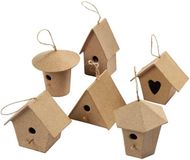 Creativ Company Vogelhuisjes 7 cm papier-maché blank 6 stuks