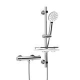 Görbach Thermostaat douchesysteem met douchearmatuur en douchestang set met doucheplank, thermostaat mengkraan douche + roestvrij staal douchestangset 70 cm met handdouche en slang, Chroom