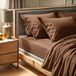 Premium Ranforce Premium Double Hoeslaken (140 x 190 + 30 cm), 100% katoen, 155 draden Count, bruin