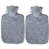 Hugo Frosch Warm water kruik met viltlook hoes - 2x - grijs - 2 liter