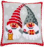 VERVACO Borduurpakket Kussen Kruissteek KERSTKABOUTERS Voorbedrukt Handwerkpakket voor Sierkussen 40 x 40 cm Zelf Maken Knutselen voor Volwassenen Woondecoratie DIY Kit